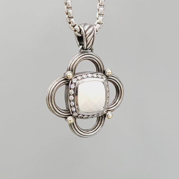 David Yurman Renaissance White Agate Diamond Pendant Enhancer With Gold - Picture 7 of 16